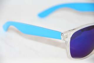 Wayfarer Sunglasses clear neon blue blue Mirror Shades Large Retro 