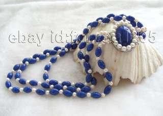 21 3rows Natural 12mm Blue Lapis Lazuli Pearl Necklace  