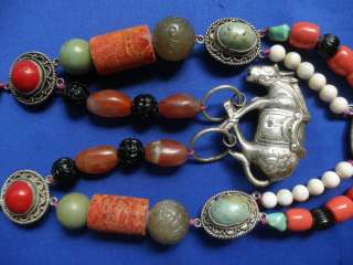 19th:CHINA greate antique vintage PENDANT & NECKLACE:coral,amber 