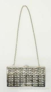   Silver & Rectangular Diamond Jeweled Minaudiere Bag $2695 NEW  