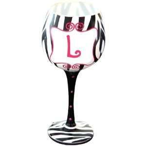    Mud Pie Initial Hand Painted Wine Glass L Kitchen & Dining