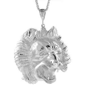  Sterling Silver Lions Head Pendant, 3 3/8 (86 mm) tall 