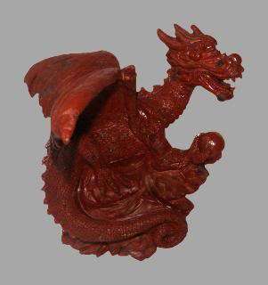 CELTIC DRAGON CARVING SCULPTURE FIGURINE: HAND CARVED FROM RED JASPER 