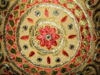 EXQUISITE RAJASTHAN EMBROIDERY MIRRORS ACCENT FLOOR THROW CUSHION 
