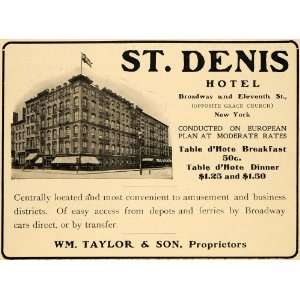  1902 Ad St. Denis Hotel William Taylor New York Rates 