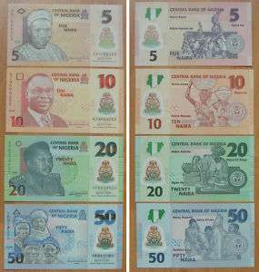 Nigeria Polymer Banknote 5,10,20,50 Naira, Set,2009 UNC  