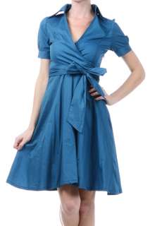 NEW Blue PIN UP VIXEN Vtg Style Retro Rockabilly Wrap Dress S  