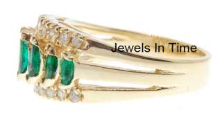 14K Yellow Gold Ladies Ring With Diamonds And Emeralds  