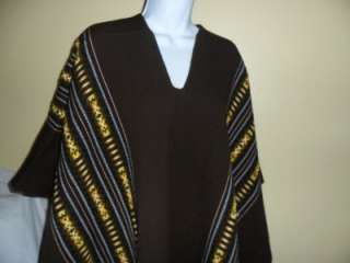 VTG WOOL Serape Cape PONCHO Shawl ETHNIC Mexican BLANKET Fringe Jacket 