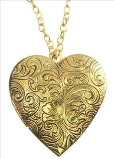 Vintage style Gold Heart Flower Locket Pendant Necklace  