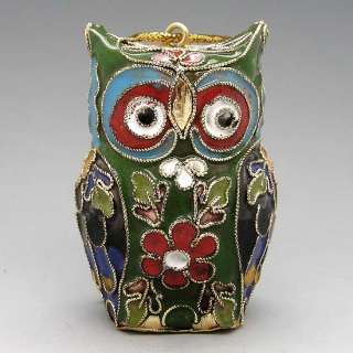 Chinese Exquisite Cloisonne Enamel Ornament Funny Owl  
