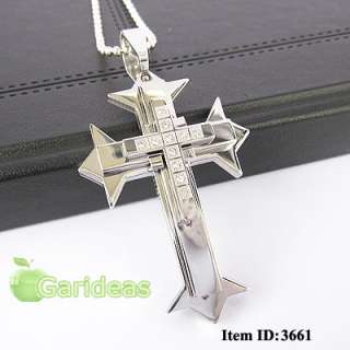   Steel Diamond Multi Silver Cross Chain Pendant Necklace ID3661  