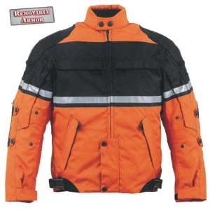  Men’s Black and Orange Cordura Armored Motorcycle Jacket 