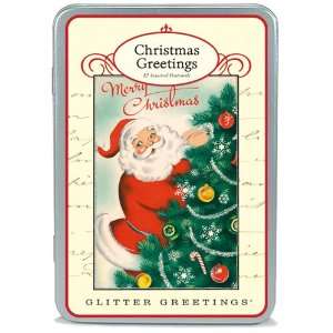  Cavallini Merry Christmas Vintage Santa Glitter Greetings 