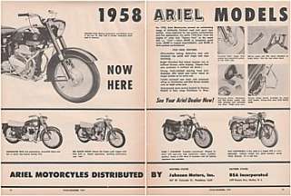 1957 Ariel Motorcycle Ad 1958 Models Square Four Huntmaster Twin Red 