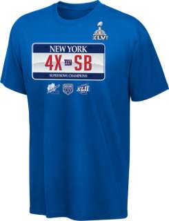 New York Giants Blue Reebok Super Bowl XLVI Champions 4X Champion T 