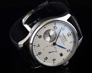 43mm parnis white dial blue number pilots Power Reserve Chronometer 