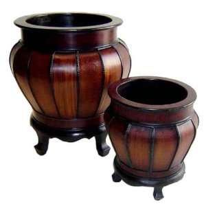  Cheungs Rattan Set of 2 Wooden Jar Planter Patio, Lawn 