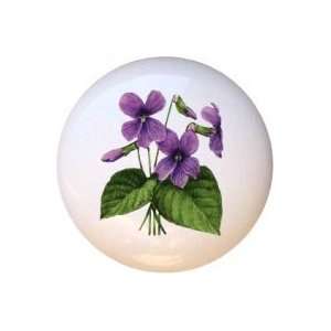 African Violet Flowers Floral Drawer Pull Knob