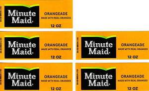 Minute Maid Orangeade 5 12oz Soda Vending Flavor Labels  