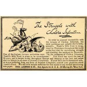 1891 Ad Dragon Fight Nestles Milk Food Thos Leeming Co.   Original 