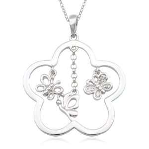  Sterling Silver Diamond Accent Butterflies and Flower 