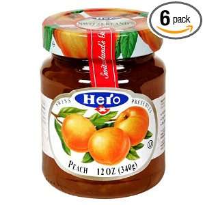 Hero Peach Preserves, 12 Ounce Jars (Pack of 6)  Grocery 