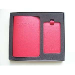  Sicura Leather Passport Holder and Luggage Tag Red 