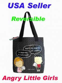 Angry Little Girls Black Reversible Tote Bag 7701 BW  
