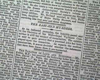 JACK THE RIPPER Whitechapel Murders 1888 Old Newspaper  