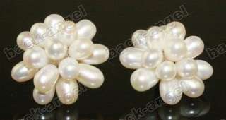 New!White Rice Freshwater Pearl Flower Stud Earrings  