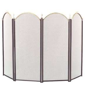  4 Fold Arched Polished Brass & Black Screen: Home 
