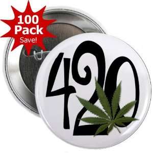  420 Marijuana Pot Leaf 100 Pack of 2.25 inch Pinback 