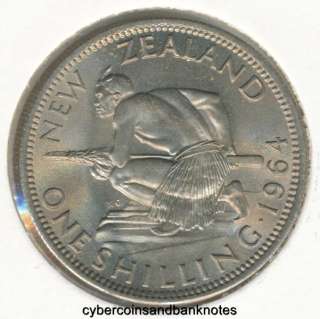 NEW ZEALAND   1964 Shilling, Elizabeth II   Unc  
