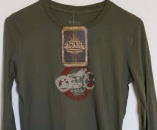 Brand New VON DUTCH Army Green Long Sleeve Motorcyle Shirt XL  