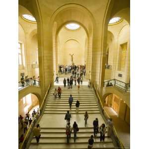 of The Louvre Museum Showing Winged Victory Statue and Tourists, Paris 