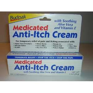 Budpak Medicated Anti Itch Cream with Aloe Vera and Vitamin E 1 oz 