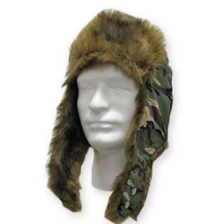 USHANKA CAMOUFLAGE Black Faux Fur Hat TRAPPER 7  