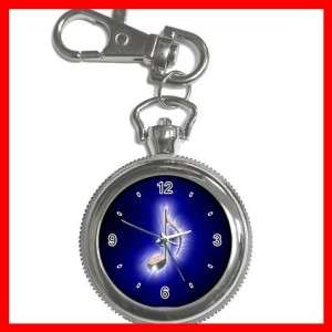 Blue Music Note Magic Hobby Silver Key Chain Watch  