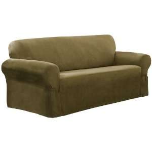  Maytex Mills Piped Suede 1 Piece Sofa Slipcover, Sage 