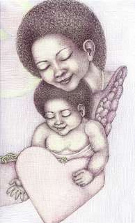 AFRICAN AMERICAN ORIGIANL drawing   MOTHER & ANGEL SON  