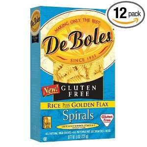 DeBoles Gluten Free Rice plus Golden Flax Spirals, 8 Ounce Boxes (Pack 