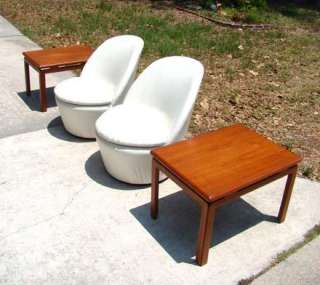 John Mascheroni For Swaim White Leather Swivel Lounge Club Chairs 