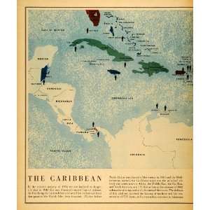  1944 Print Map Caribbean Central America Puerto Rico Virgin 