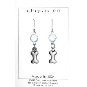  Clayvision Dog Bone Charm Earrings with Birthstone/Team Color 