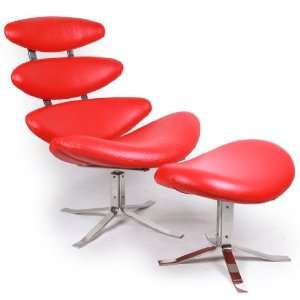    Corona Style Chair & Stool, Red Aniline Leather: Home & Kitchen