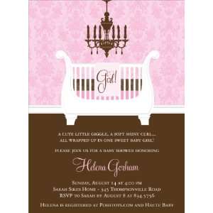   Sleigh Crib Pink & Chocolate Baby Shower Invitations 