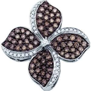   White Gold 1.06ct Brown and White Diamond 4 Petal Flower Charm Pendant