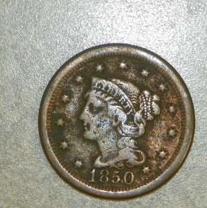 Vintage 1850 Braided Hair Large Cent US Coin  