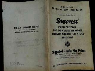 1972 vintage STARRETT TOOL CATALOG resale price list  